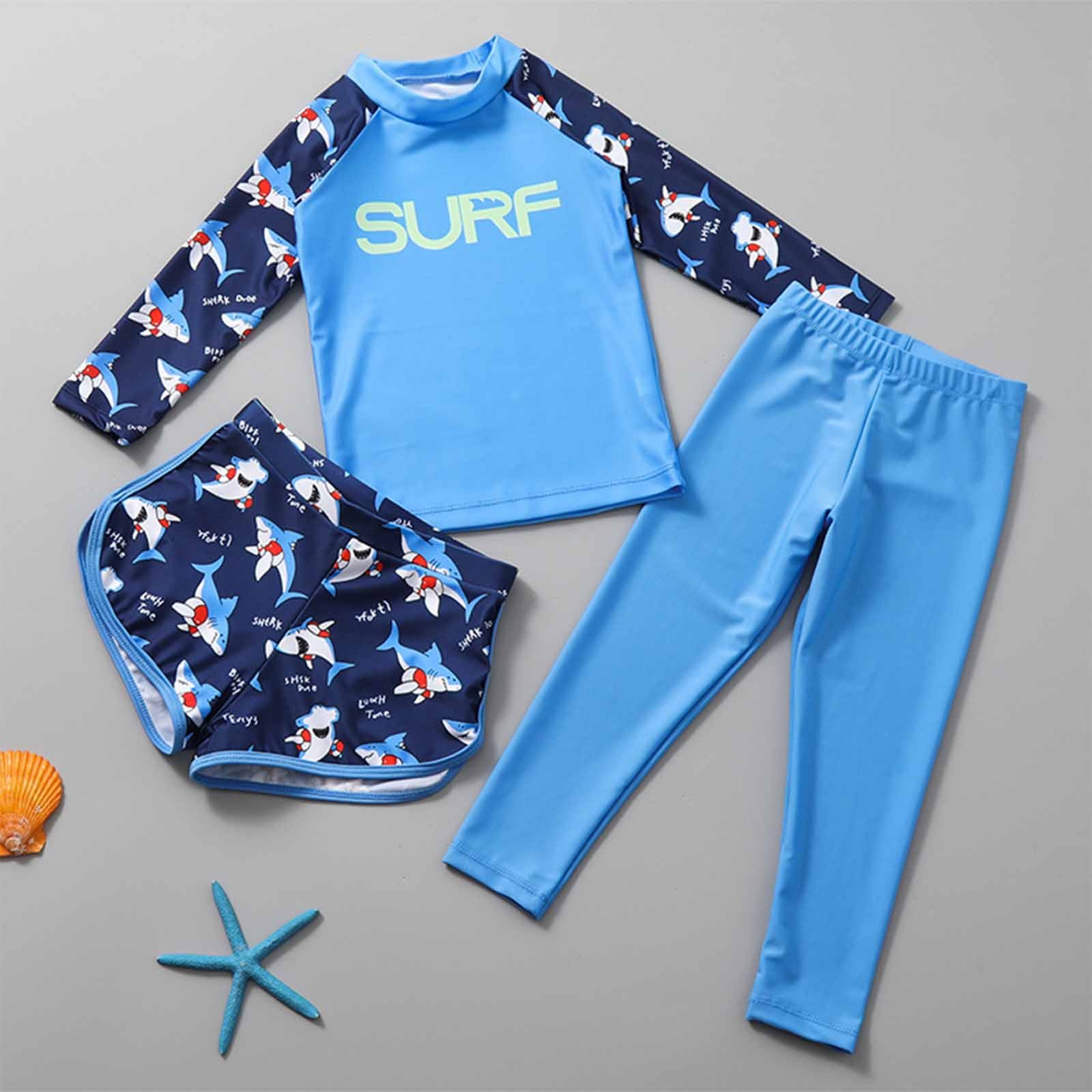 Gamivast Kids Girls Printed Rash Guard Swimsuit 3 Pieces Sun Protection Beach Pool Swimming Bathing Suit Summer Beach Surfing Bathing Suit Blue 9Y Trajes De Baño Para Niños Y Niñas My Orders